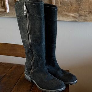 Timberland Black Suede Knee-High Heeled Boots